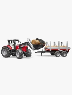 Bruder Massey Ferguson 7480 Traktor m. Frontlæsser & Tømmeranhænger