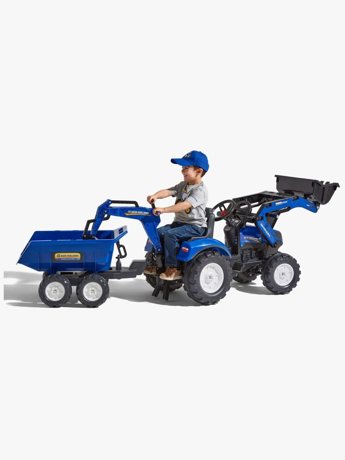 Falk New Holland Pedaltraktor med Trailer, Blå